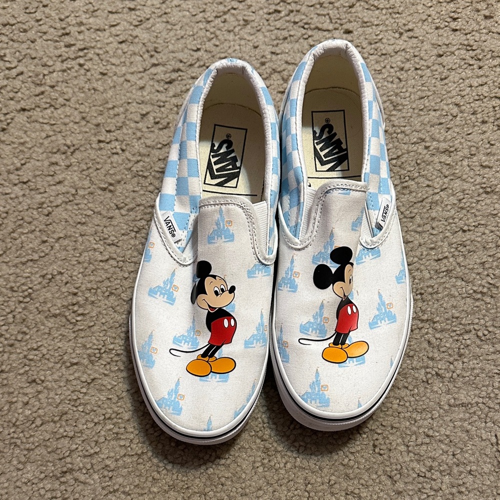 Vans Women’s Mickey Mouse Slip-On Shoes - Blue and White